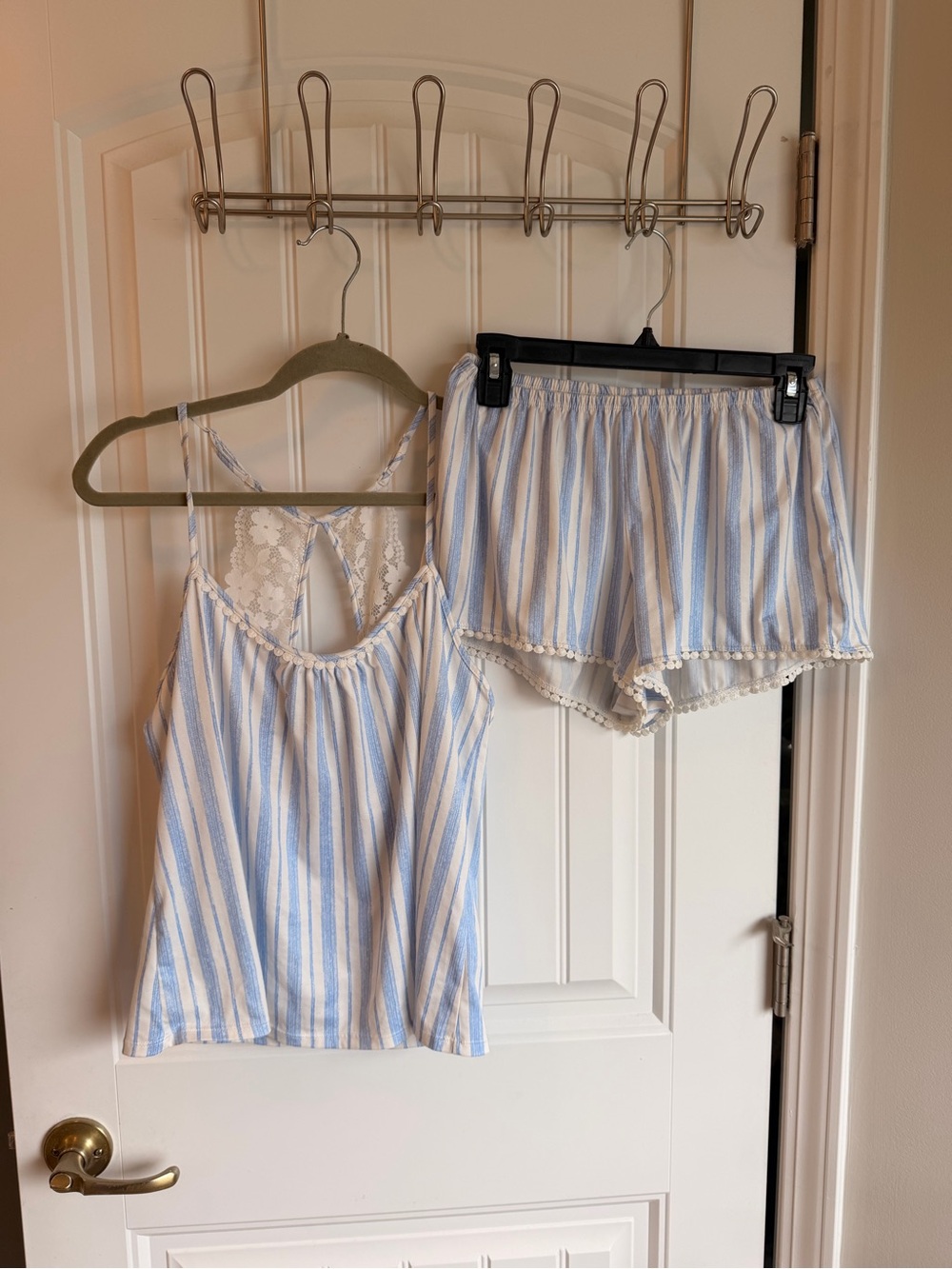Secret Treasures Blue & White Striped Lace-Back Cami and Shorts Set
